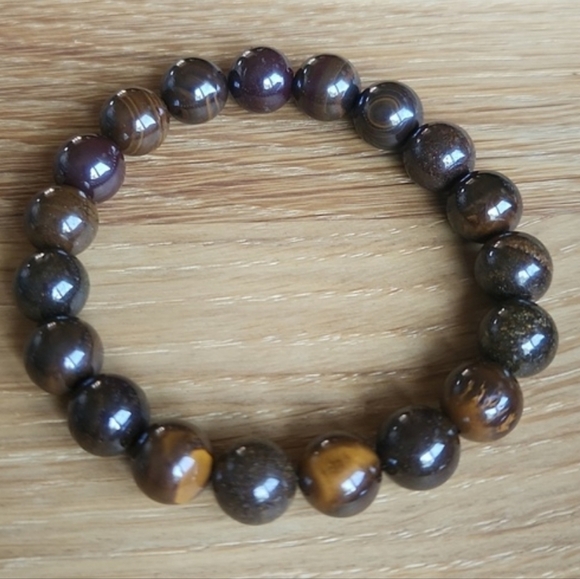Brown Tiger Iron Beads Bracelet, Stretch, Hand Crafted - Picture 4 of 9